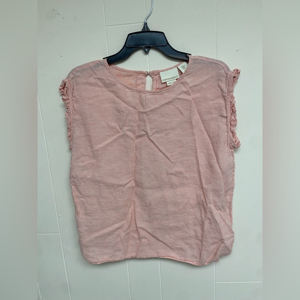 Cynthia Rowley Pale Pink Linen Flutter-Sleeve Top